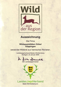 Wildfleisch Auszeichnung